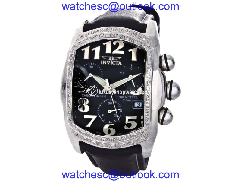 Invicta 9813 Lupah Black Dial Black Leather Band Diamond Chronograph Watch Invicta