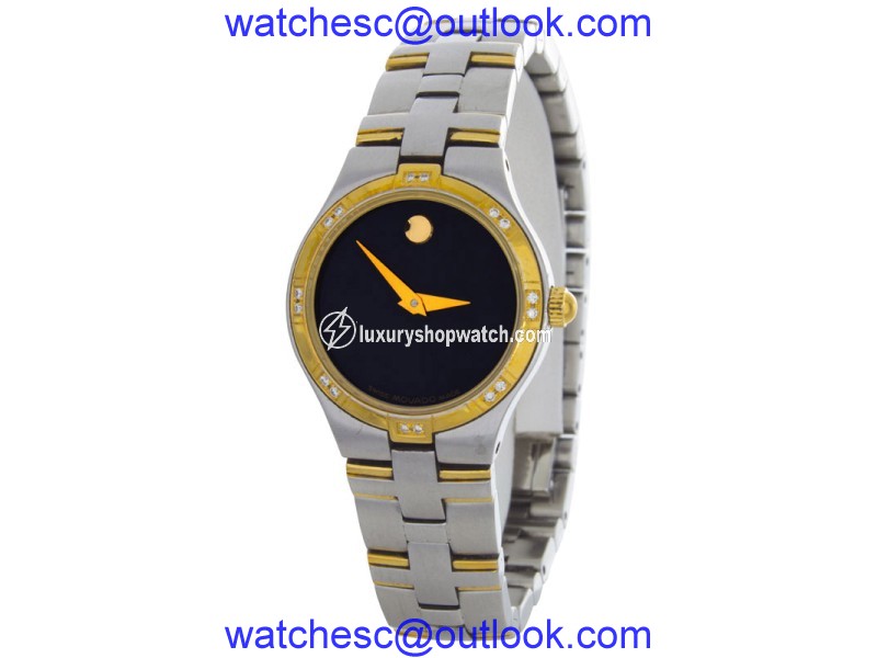Movado Black Dial Two-Tone Bangle Bracelet Womens Watch Movado