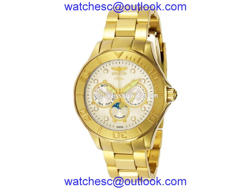 Invicta 7090 Elite Moon Phase Diver Gold Tone Silver Dial Watch Invicta