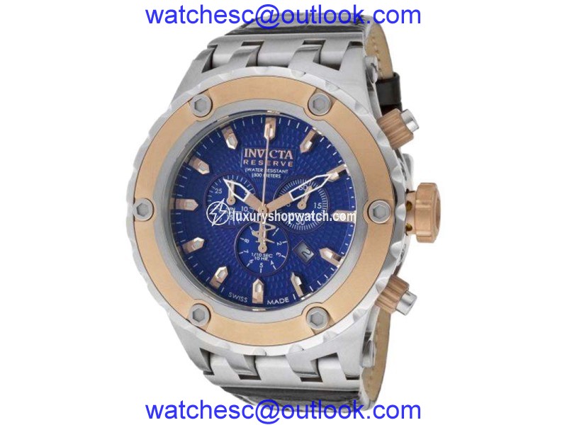Invicta 10081 Subaqua Reserve Chronograph Blue Textured Dial Leather Watch Invicta