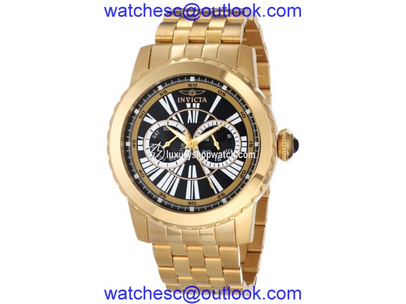 Invicta 14589 Specialty Black Day & Date Dial Gold-tone Steel Quartz Watch Invicta
