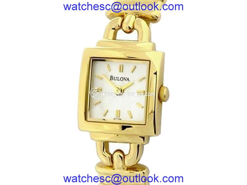 Bulova Mini L127851 Gold Tone Square Silver Dial Womens Watch Bulova