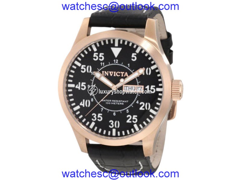 Invicta 11195 Specialty Black Date-Day Dial Black Leather Quartz Watch Invicta