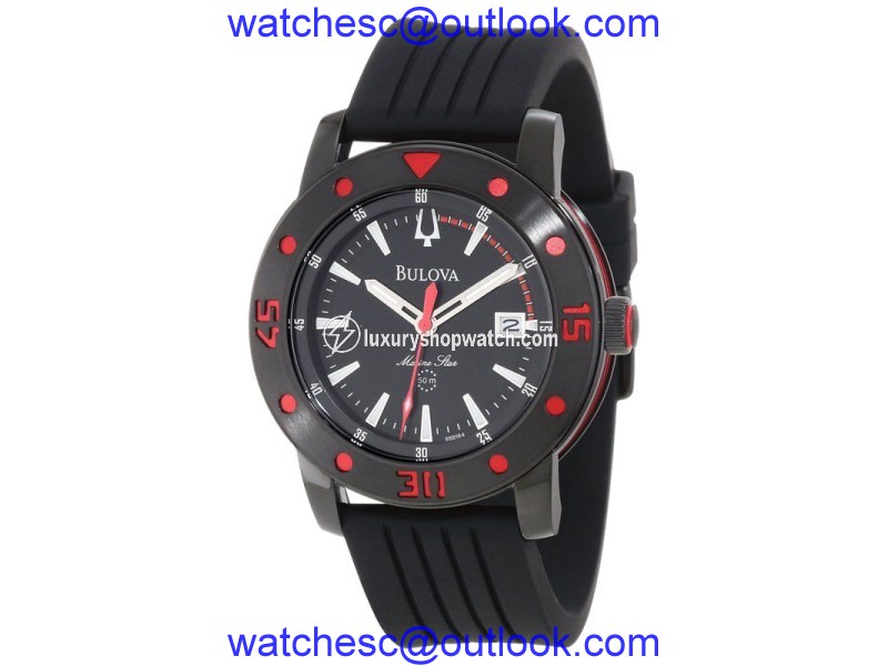Bulova Marine Star 98B164 Black Dial Black Rubber Mens Watch Bulova