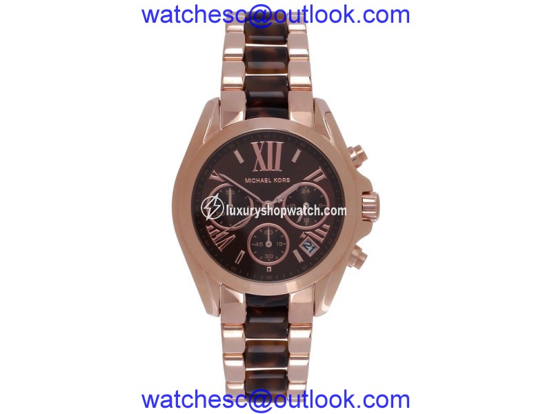 Michael Kors MK5944 Chrono Rose Gold-Tone Brown Acrylic Bracelet Women's Watch Michael Kors