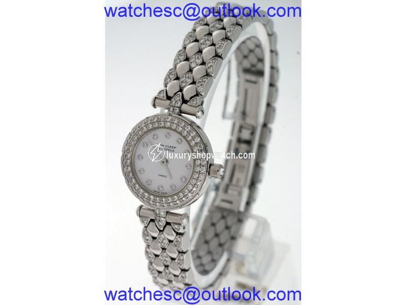 Van Cleefe & Arpels 18K White Gold Diamond Womens 21mm Watch Van Cleef & Arpels