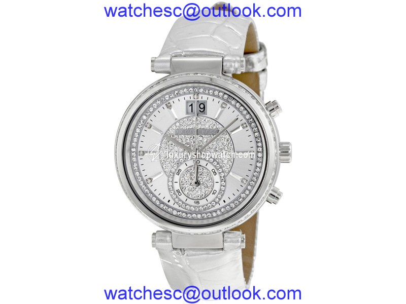 Michael Kors MK2443 Sawyer Silver Dial Leather Strap Chronograph Womens Watch Michael Kors But at TrueFacet