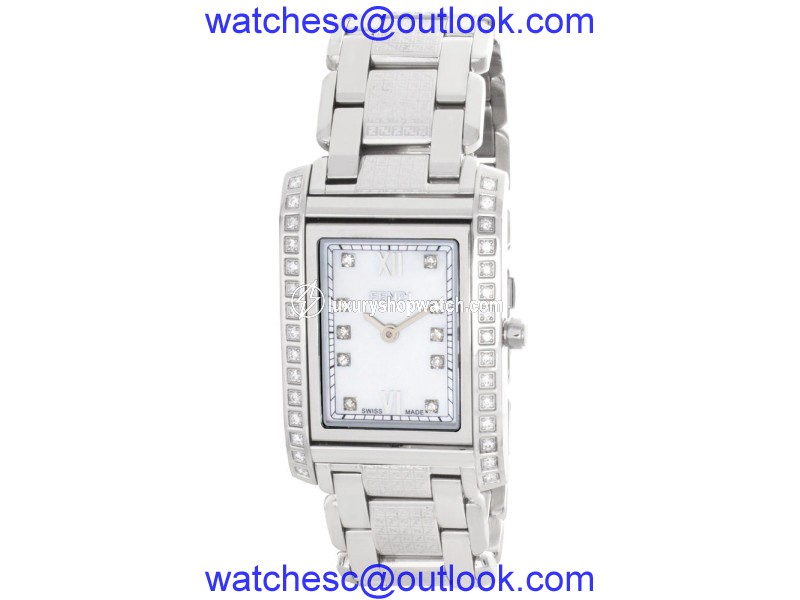 Fendi 001-7600M-323 Pearl Dial Stainless Steel Bracelet Diamond Womens Watch Fendi
