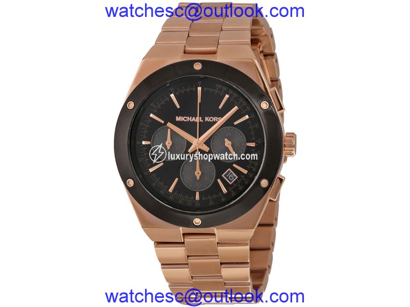 Michael Kors Reagan MK6208 Black Dial Rose Gold Chronograph 41.5mm Womens Watch Michael Kors