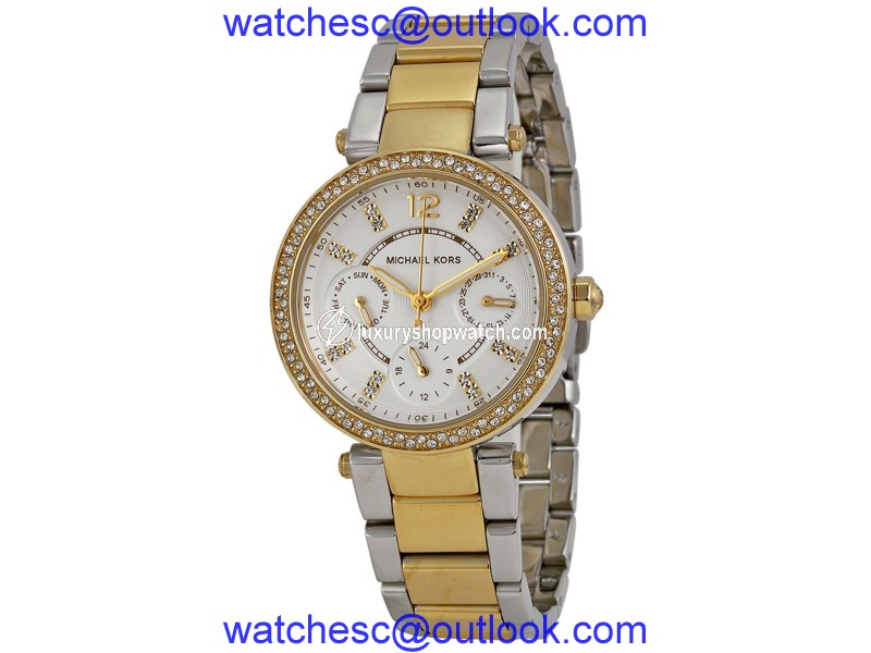 Michael Kors MK6055 Mini Parker White Dial Two Tone Stainless 33mm Womens Watch Michael Kors