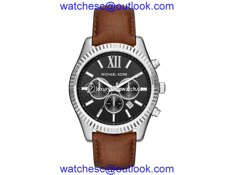 Michael Kors MK8456 Lexington Brown Leather Analog Sport Quartz 45mm Mens Watch Michael Kors