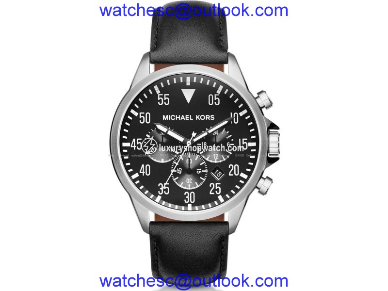 Michael Kors MK8442 Gage Chronograph Black Dial Black Leather 45mm Mens Watch Michael Kors