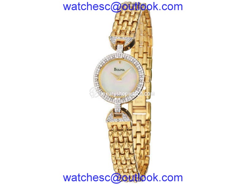 Bulova 98R29 Mother of Pearl Dial Gold Tone Stainless Steel 21mm Womens Watch Bulova