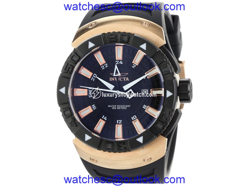 Invicta 0667 II GMT Black Dial Black Polyurethane Strap 47mm Mens Watch Invicta