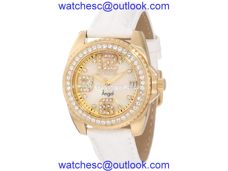 Invicta 1117 Wildflower Mother of Pearl Dial White Leather Strap 37mm Womens Watch Invicta