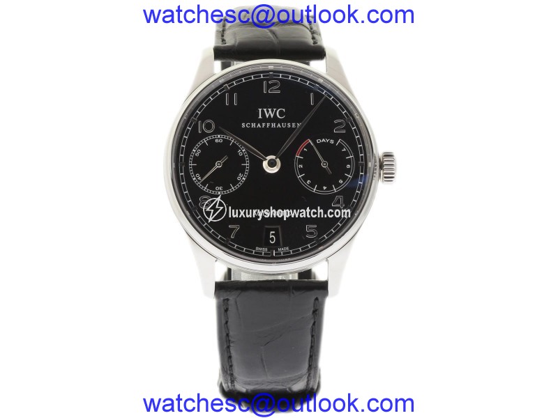 IWC Portuguese IW500109 Stainless Steel & Leather Black Dial Automatic 42mm Mens Watch IWC