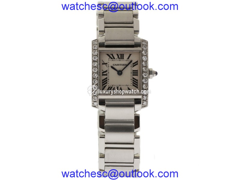 Cartier Tank Francaise W51008Q3 Stainless Steel wDiamond White Dial Quartz 20mm Womens Watch Cartier