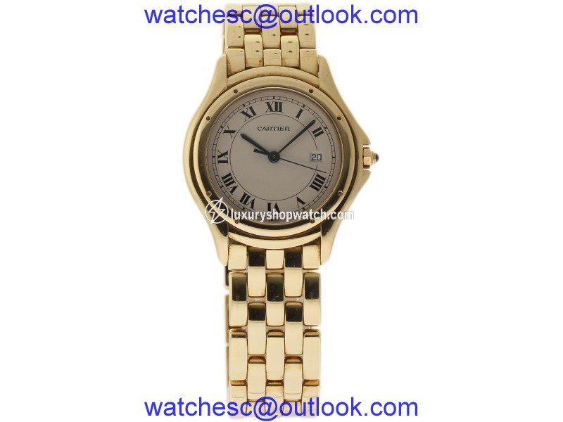 Cartier Cougar 18K Yellow Gold Ivory Dial Quartz 32mm Womens Watch Cartier
