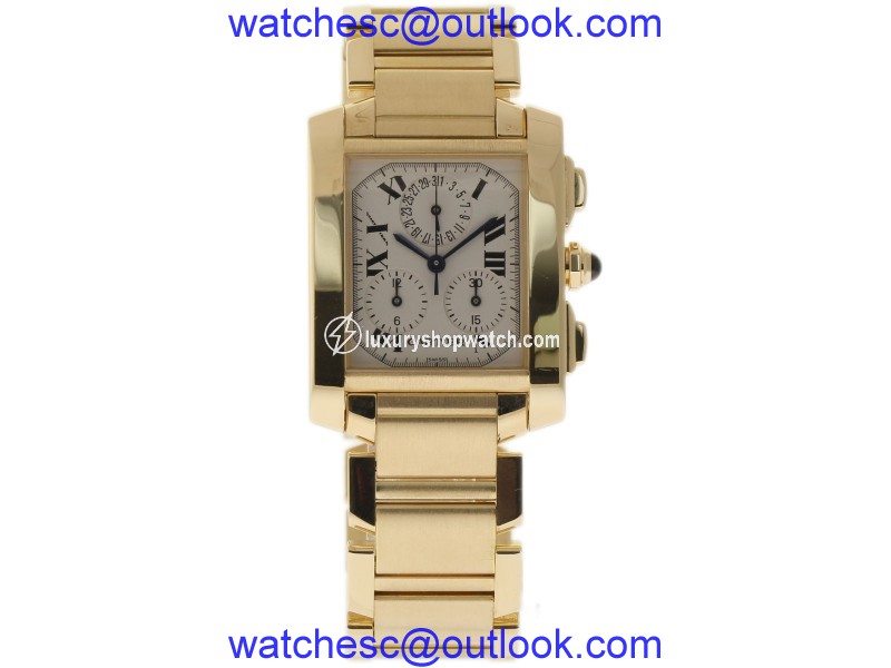 Cartier Tank Francaise W50005R2 Yellow Gold White Dial Quartz 28mm Mens Watch Cartier