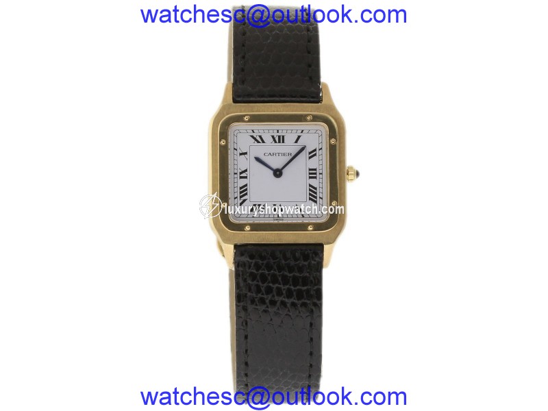 Cartier Santos Dumont 18K Yellow Gold & Leather White Dial Manual 23mm Womens Watch 1981 Cartier