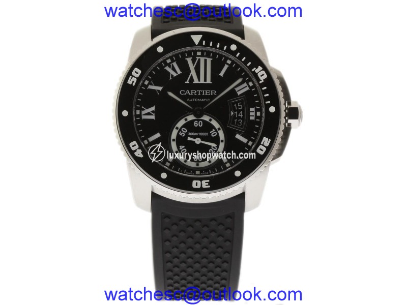 Cartier Calibre De W7100056 Stainless Steel & Rubber Black Dial Automatic 42mm Mens Watch Cartier