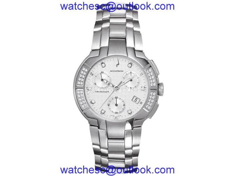 Bulova 26E05 White Dial Diamond Stainless Steel Chronograph 40mm Mens Watch Bulova