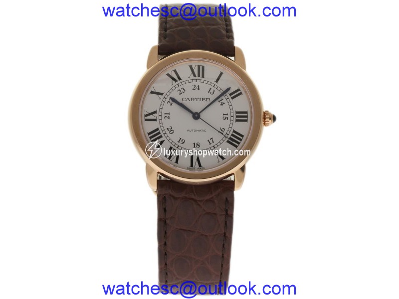 Cartier Ronde Solo W2RN0008 18K Rose Gold & Leather Automatic 36mm Mens Watch Cartier