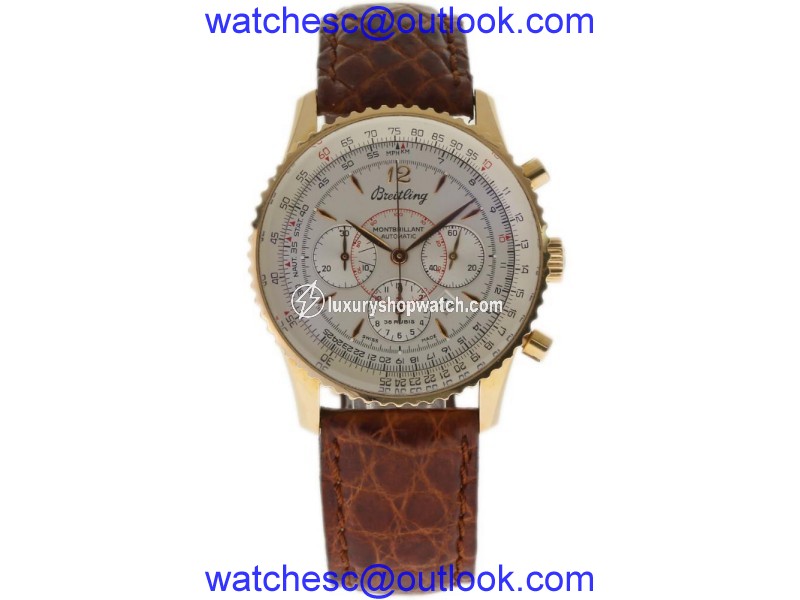 Breitling Montbrillant H41030 Rose Gold Leather 38mm Mens Watch Breitling