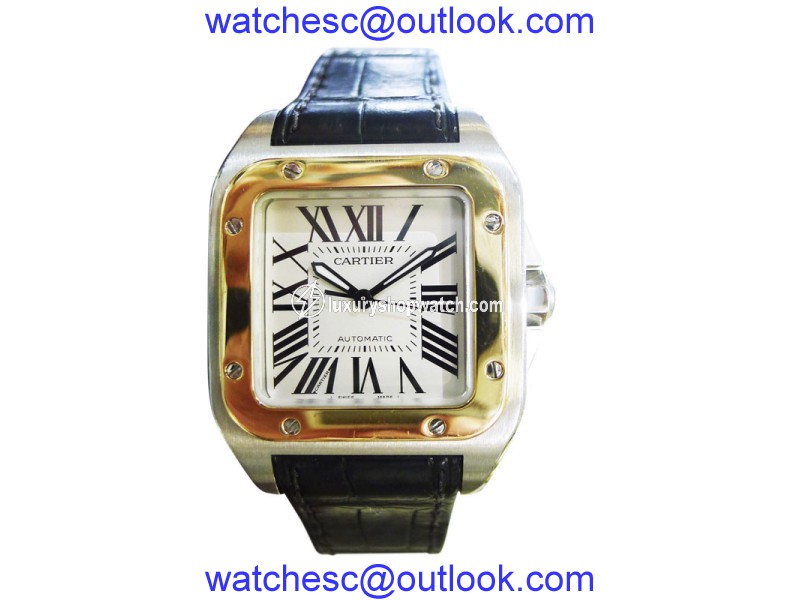 Cartier Santos 100 2878 Stainless Steel & 18K Yellow Gold Automatic 34mm Mens Watch Cartier