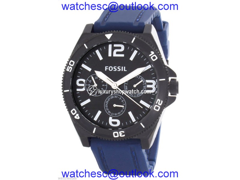 Fossil BQ2016 Black Stainless Steel & Rubber Quartz 49mm Mens Watch Fossil