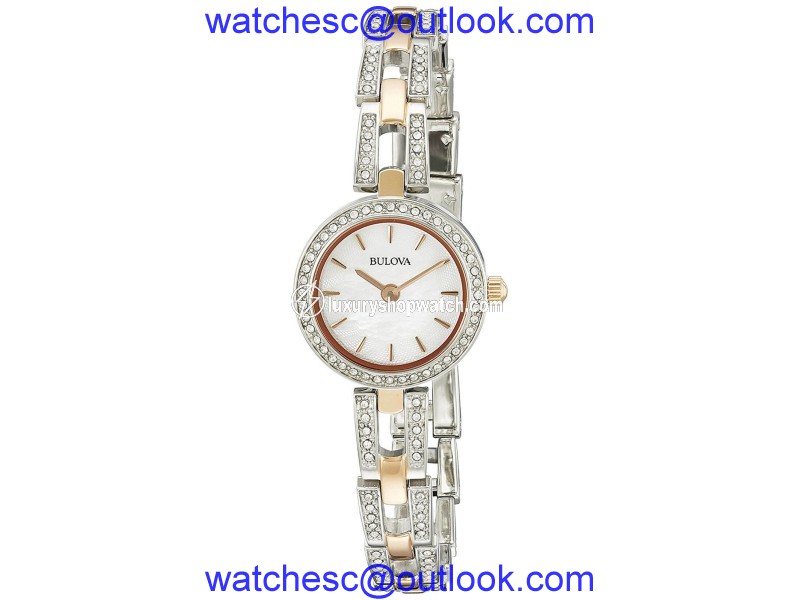 Bulova 98L212 Two Tone Gold Tone & Stainless Steel Mother of Pearl Dial Crystal 23mm Womens Watch Bulova