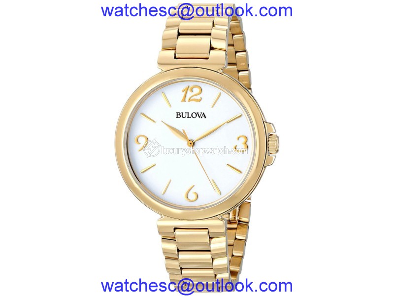 Bulova 97L139 Gold Tone Stainless Steel White Dial 38mm Womens Watch Bulova