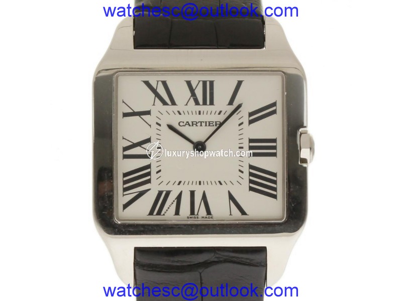 Cartier Santos Dumont W2007051 White Gold Black Leather 35mm Men's Watch Cartier