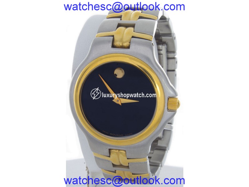 Movado Two Tone Stainless Steel Black Dial Quartz 35mm Mens Watch Movado