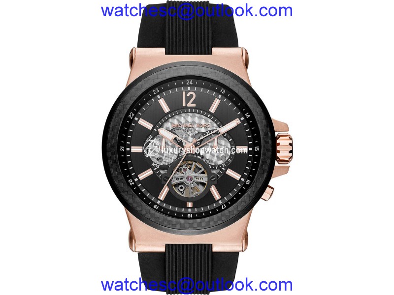 Michael Kors MK9019 Rose Gold Stainless Steel / Rubber with Black Dial Automatic 48mm Mens Watch Michael Kors