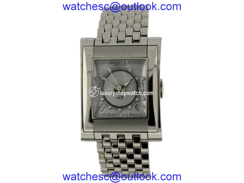 Bedat & Co. No.7 Stainless Steel Date Mother of Pearl Diamond Dial 25.5mm x 32mm Watch Bedat & Co
