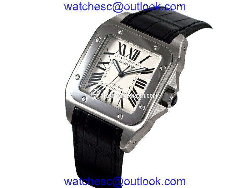 Cartier Santos 100 W20073X8 41.3mm x 51.1mm Stainless Steel Black Crocodile Watch Cartier