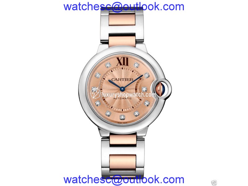 Cartier WE902054 Ballon Bleu Stainless Steel & Rose Gold Diamond 36mm Womens Watch Cartier