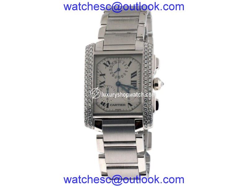 Cartier Tank Fransaise Chronograph 18K White Gold Diamond 28mm Watch Cartier