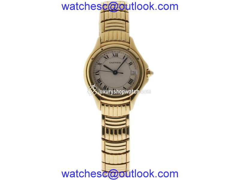Cartier Cougar W35009F9 18K Yellow Gold White Dial Quartz 26mm Womens Watch Cartier