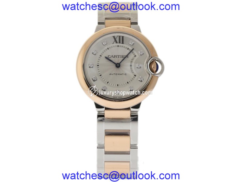 Cartier Ballon Bleu W3BB0007 Stainless Steel & 18K Pink Gold Silver Diamond Dial Automatic 36mm Unisex Watch Cartier