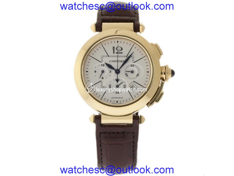 Cartier Pasha W3109951 Yellow Gold & Leather Silver Dial Automatic 42mm Mens Watch Cartier