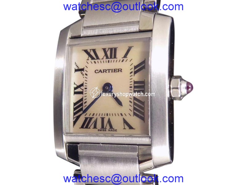Cartier Tank Francaise Stainless Steel Silver Mother of Pearl Dial Quartz 26mm Womens Watch Cartier