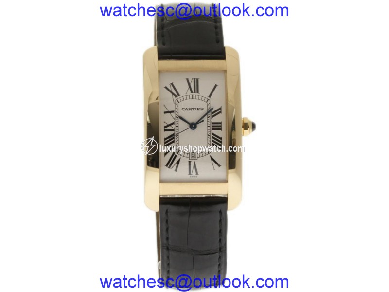 Cartier Tank Americaine W2603156 18K Yellow Gold & Leather Automatic 27mm Unisex Watch Cartier