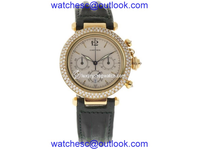 Cartier Pasha 0960-1 Yellow Gold & Leather wDiamonds Automatic 38mm Unisex Watch Cartier