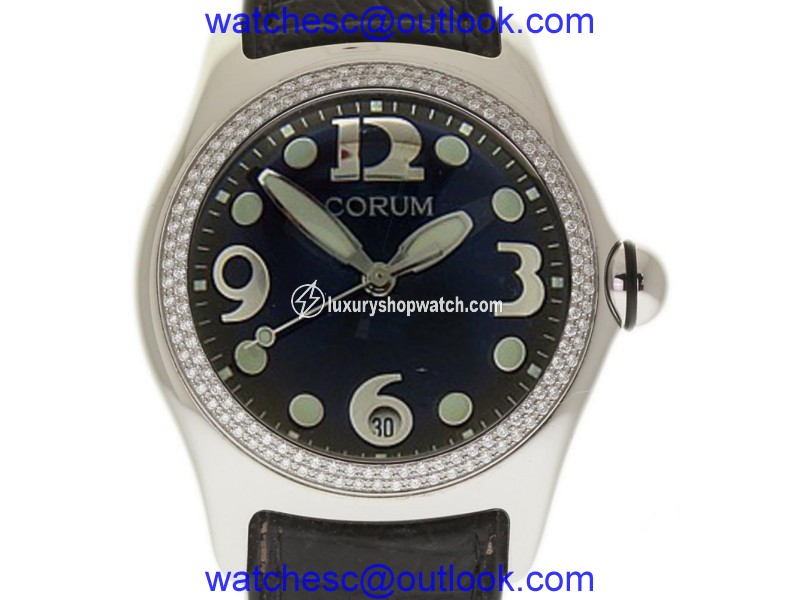 Corum Bubble 163.150.20 Stainless Steel Leather Diamond Quartz 45mm Womens Watch Corum