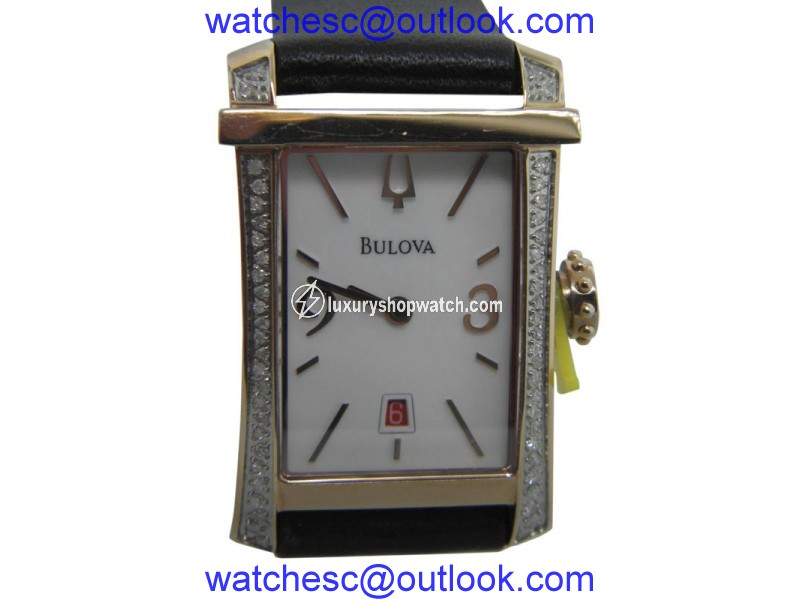 Bulova 98R197 Rose Gold-Tone?Stainless Steel & Leather Diamond Bezel Quartz 20.30mm Women's Watch Bulova