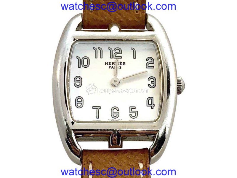 Hermes Cape Cod Tonneau Double Tour CT1.210 Stainless Steel & Leather 24mm Womens Watch Hermes