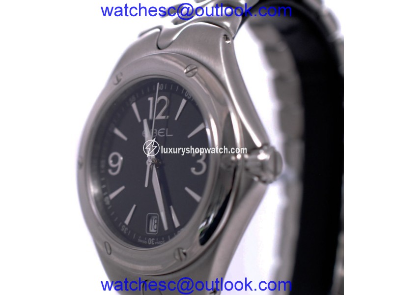 Ebel 9955K41 Sports Wave Black Dial Stainless Steel Date Men's Watch Ebel
