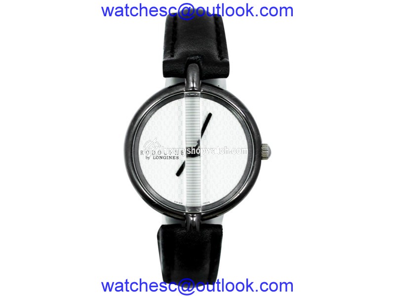 Longines Rodolphe White Dial Black Leather Strap Stainless Steel Ladies Watch Longines